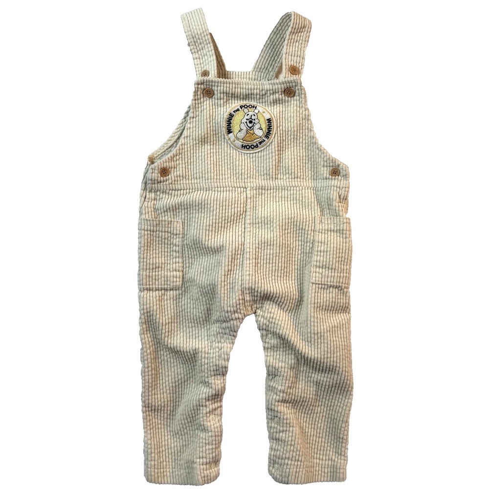 Disney Winnie the Pooh Baby Overalls Boys 6-9M Cream Corduroy Kidcore